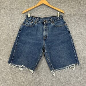 Levi's 560 Denim Shorts Womens 12 Blue Loose Fit High Rise Frayed Vintage 98 USA